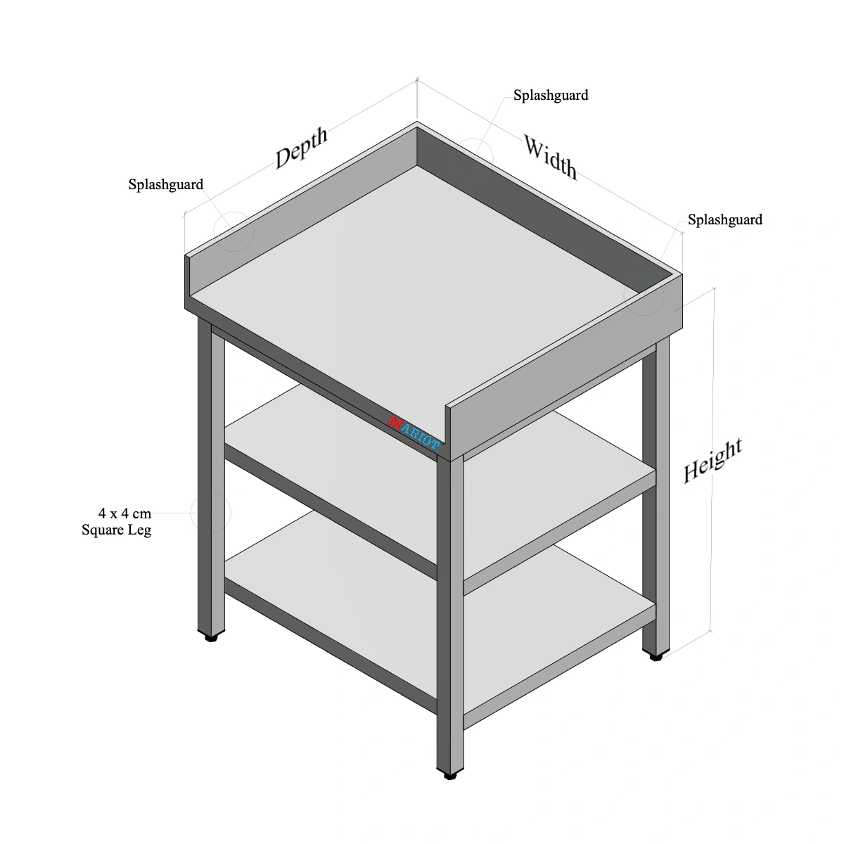 Stainless-Steel-Table-with-Backsplash-Left-Right-Side-Splash-Middle-and-Bottom-Shelf-custom Stainless Steel Table with Backsplash, Left, Right Side Splash, Middle and Bottom Shelf custom