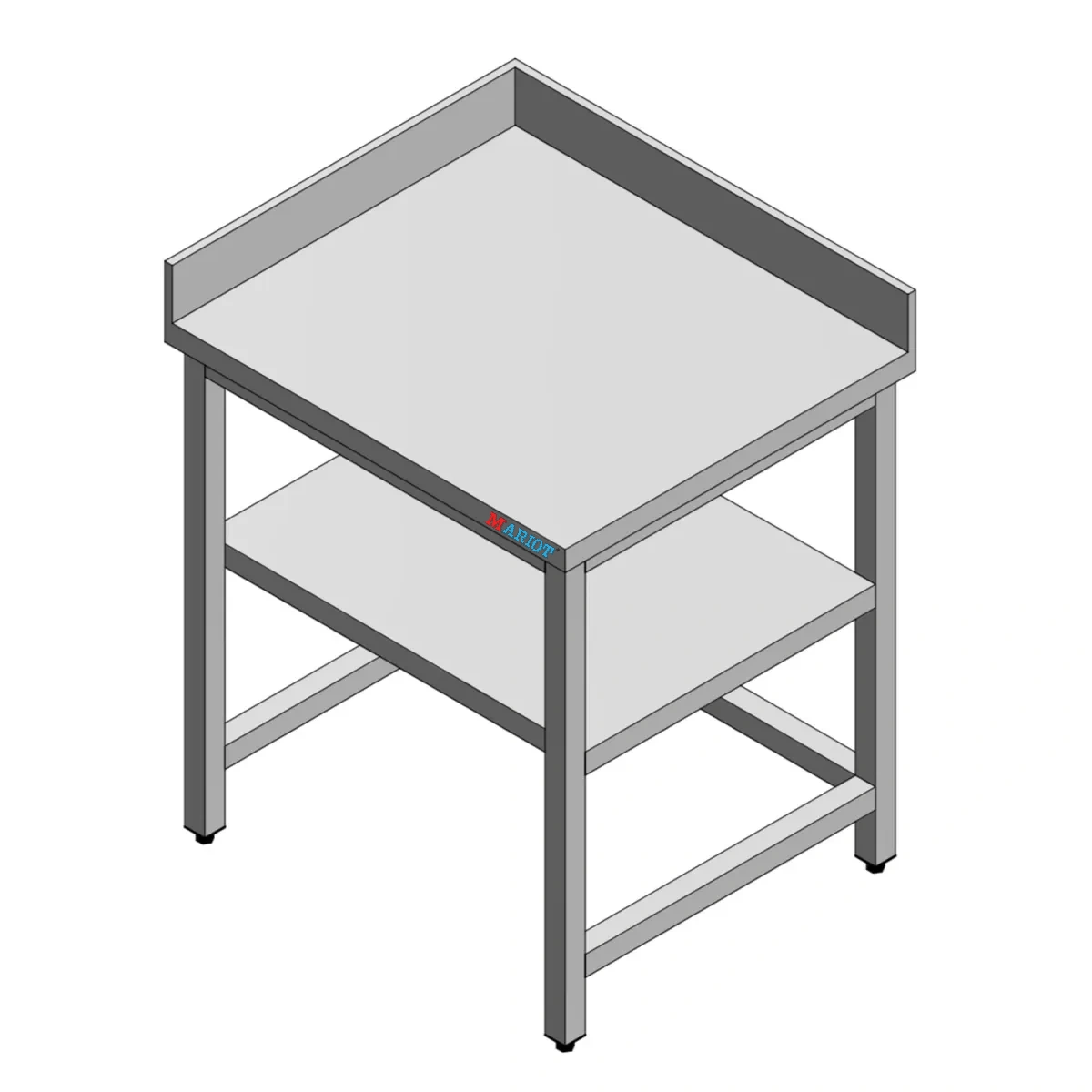 Stainless Steel Table with Backsplash, Left Side Splash, Middle Shelf and Open Base