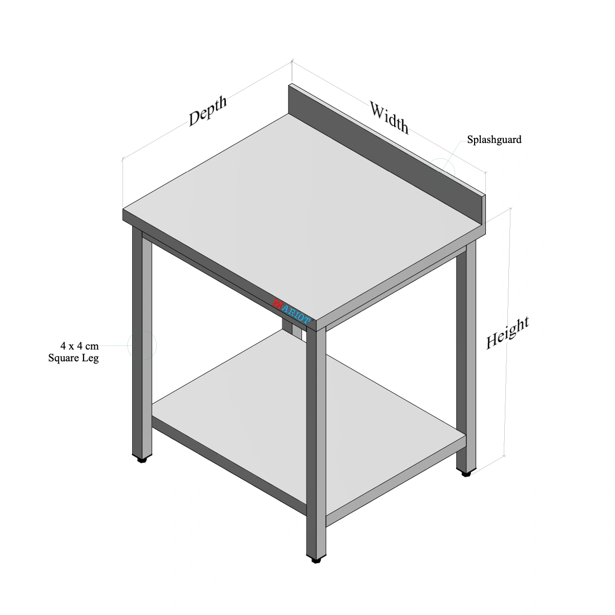 Stainless Steel Table with Backsplash and Bottom Shelf custom