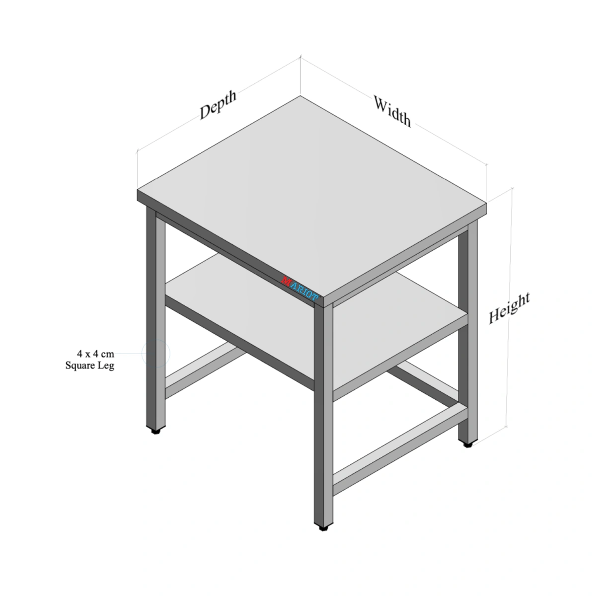 Stainless Steel Table with Middle Shelf and Open Base custom