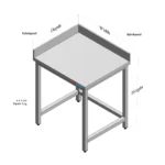 Stainless Steel Table with Rear, Left Side Splash and Open Base dimensions