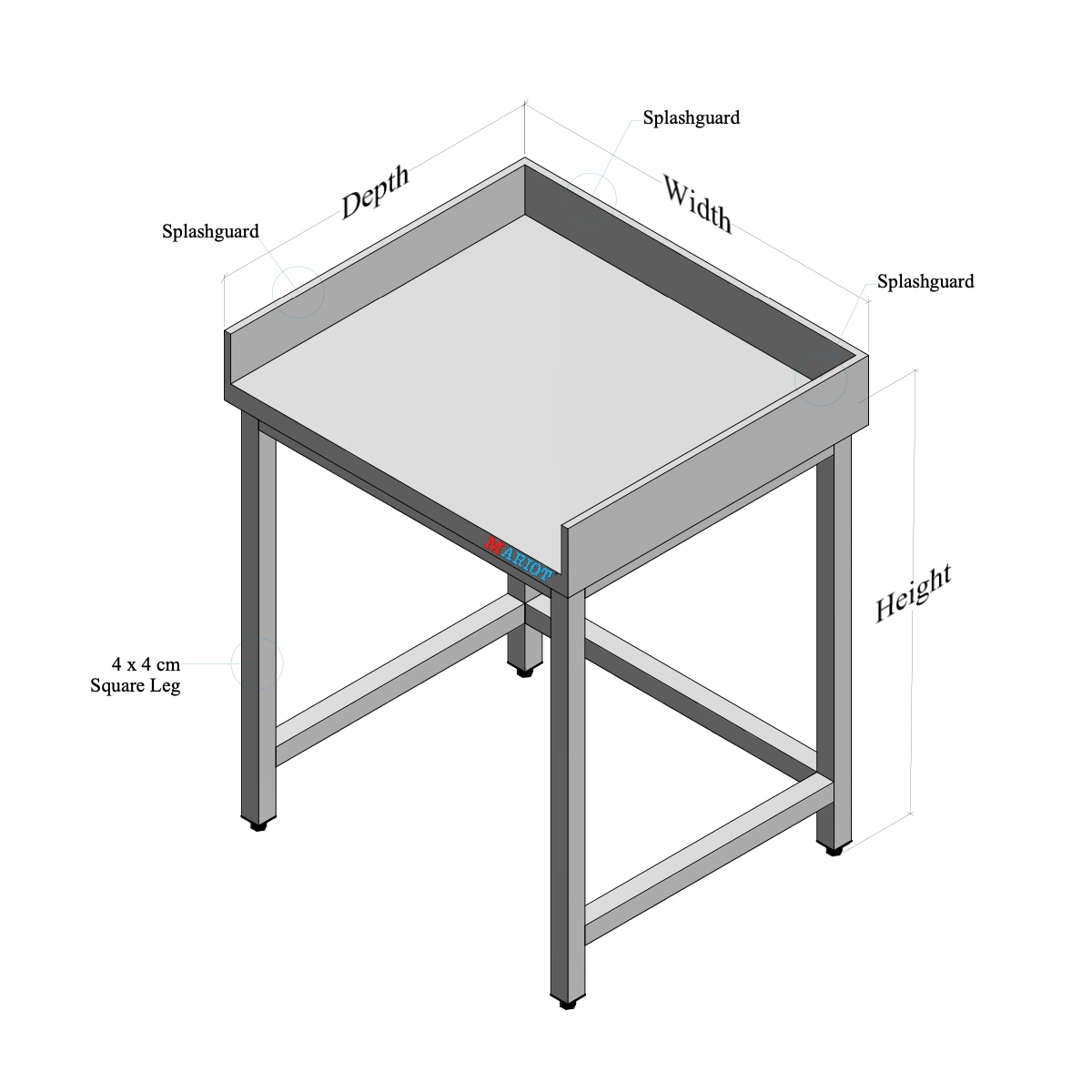 Stainless Steel Table with Rear, Right, Left Side Splash and Open Base custom