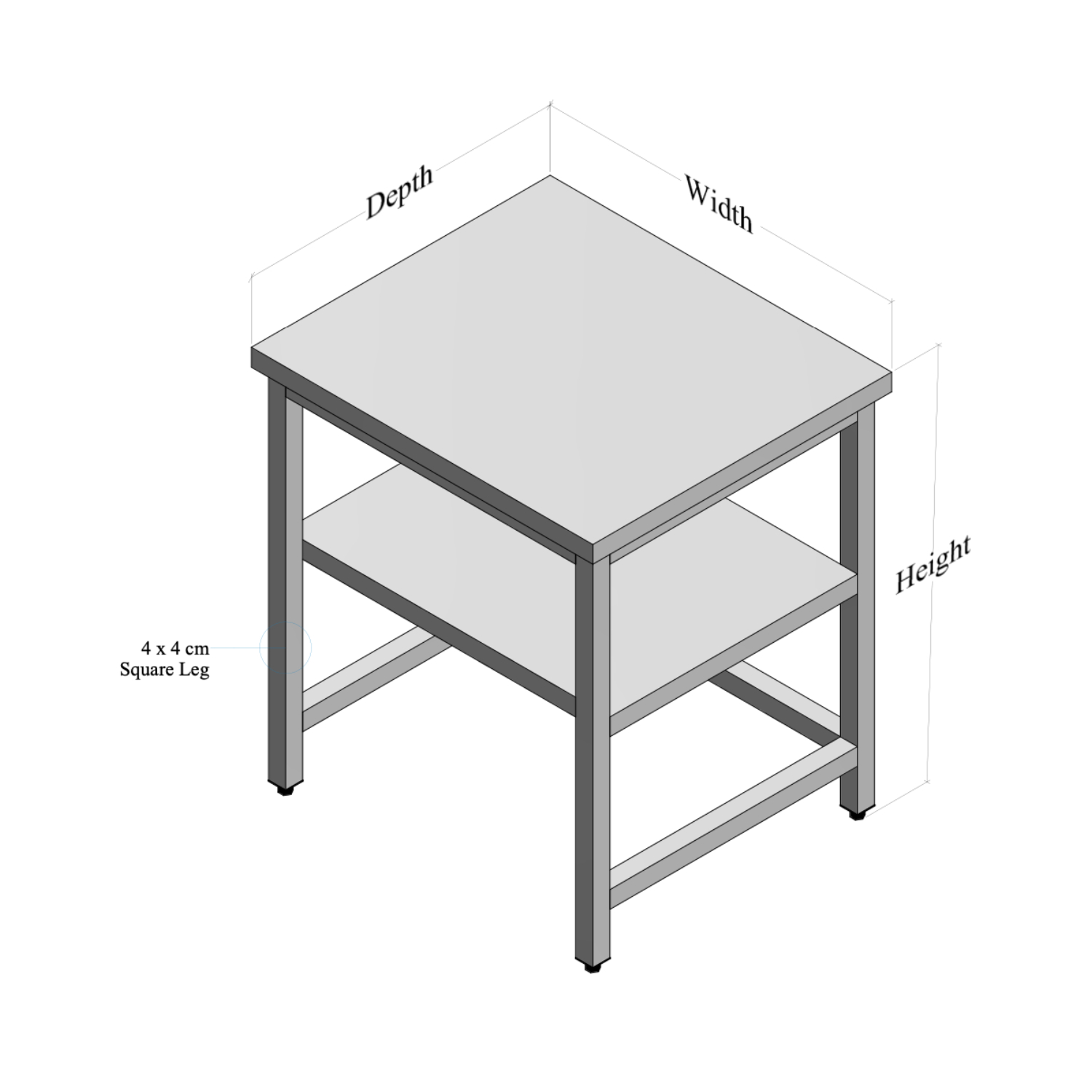Stainless Steel Table with Middle Shelf and Open Base