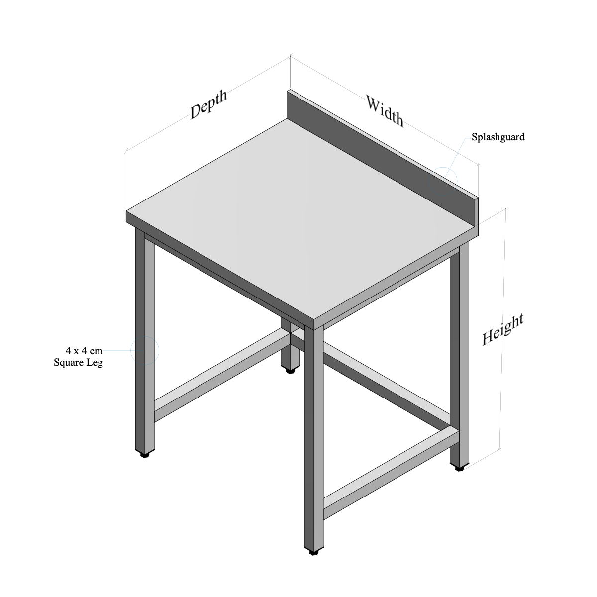 Stainless Steel Table with Backsplash and Open Base