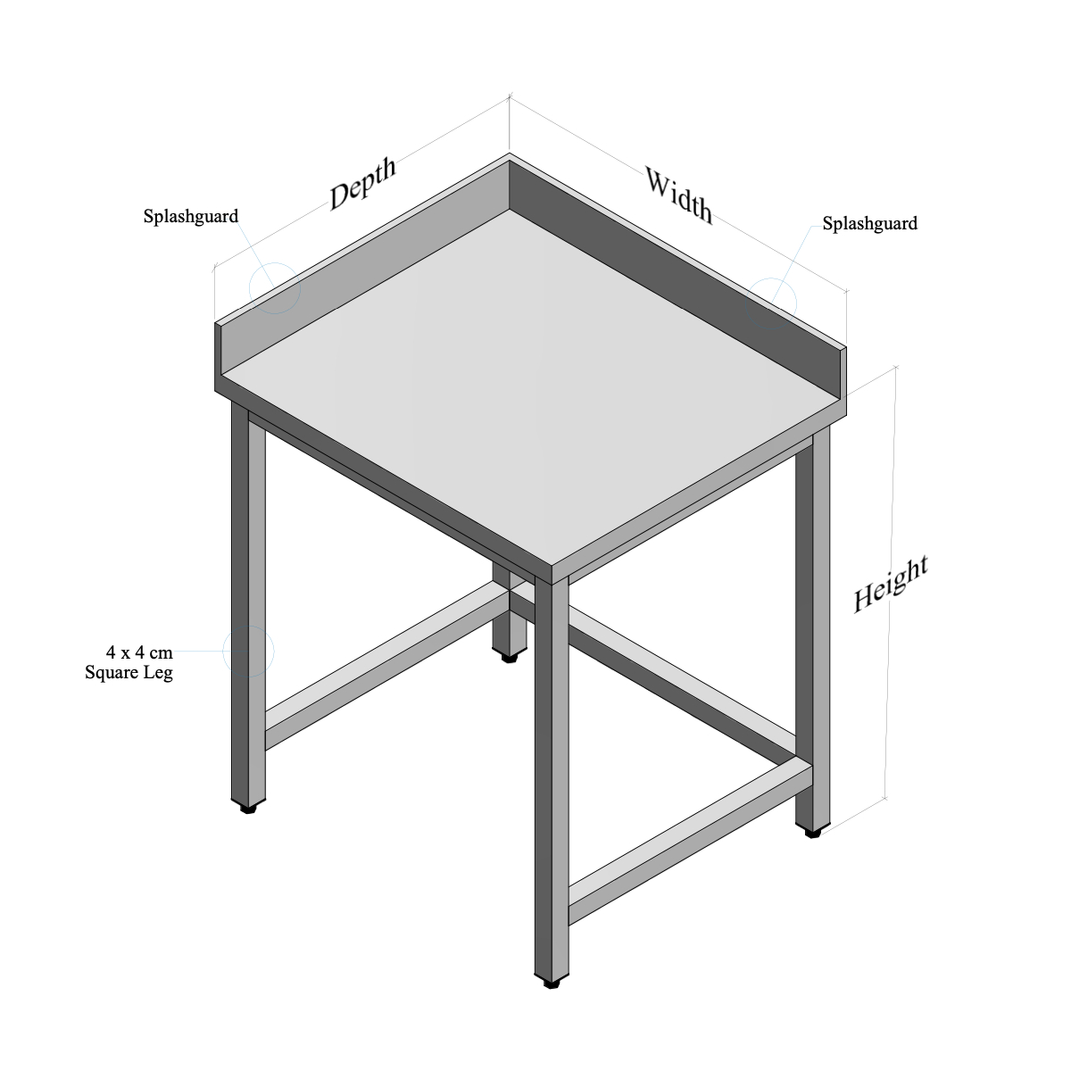 Stainless Steel Table with Rear, Left Side Splash and Open Base