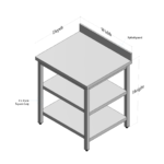 Stainless Steel Table with Backsplash, Middle and Bottom Shelf