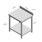 Stainless Steel Table with Backsplash and Bottom Shelf