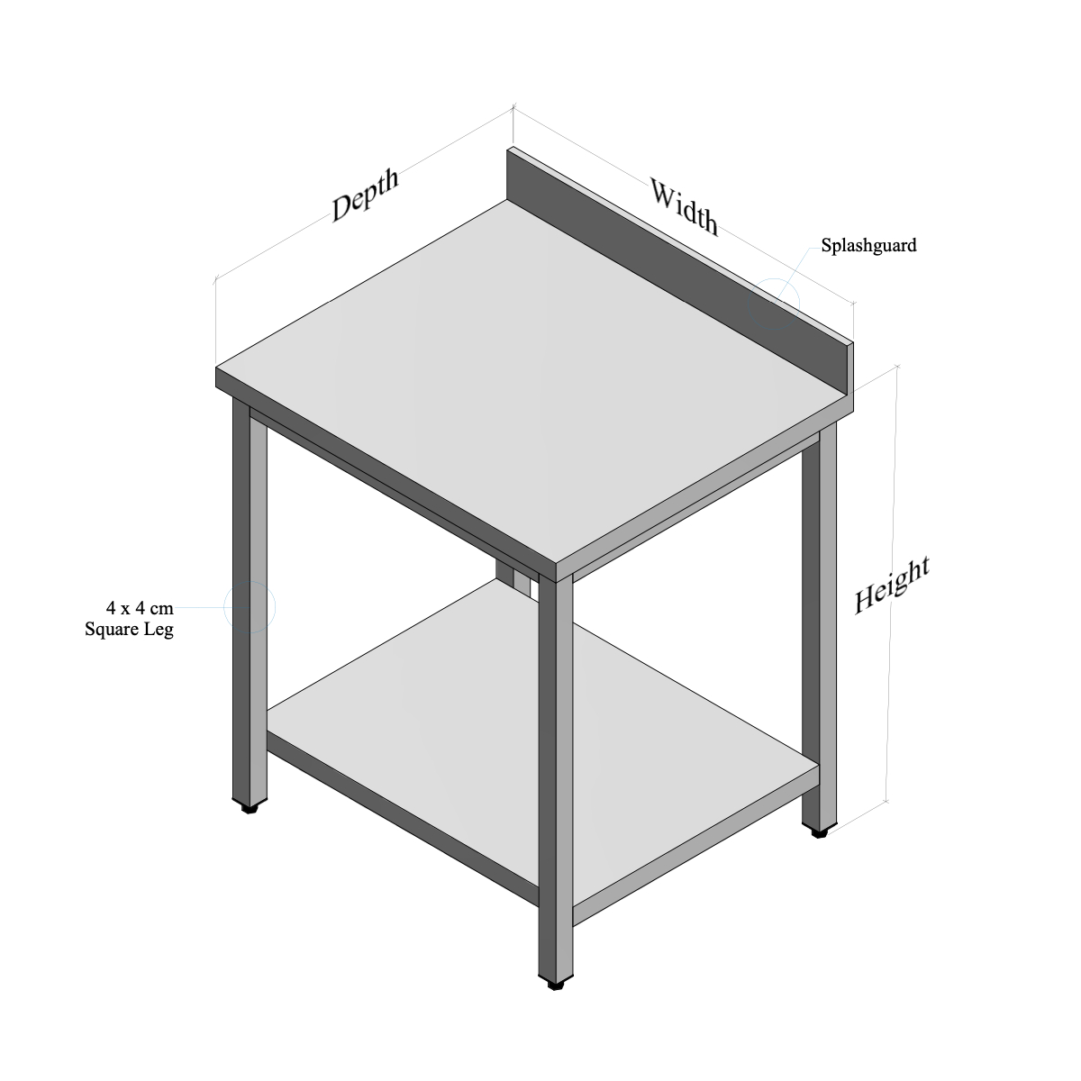 Worktables-sofia-7 Stainless Steel Table with Backsplash and Bottom Shelf